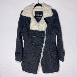 Snobbish Charcoal Grey Faux Fur Lined Pea Coat M